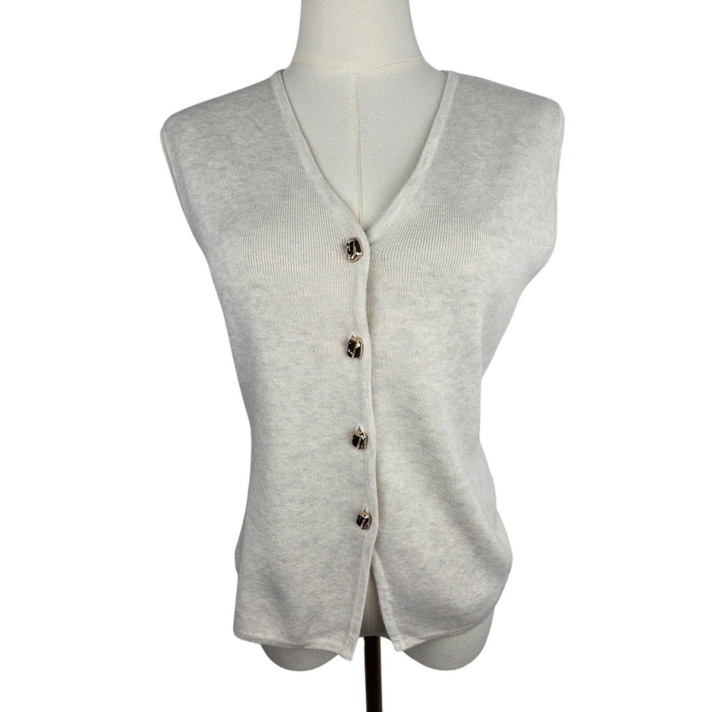 Song of Style Knit Vest S Cream VNeck Gold Button Sleeveless Quiet Luxury Preppy